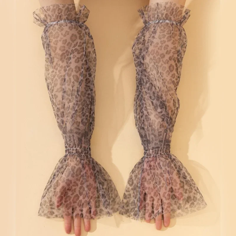 Manches bras conduite pour femmes, gants bras en dentelle avec léopard tendance, couverture bras en filet,