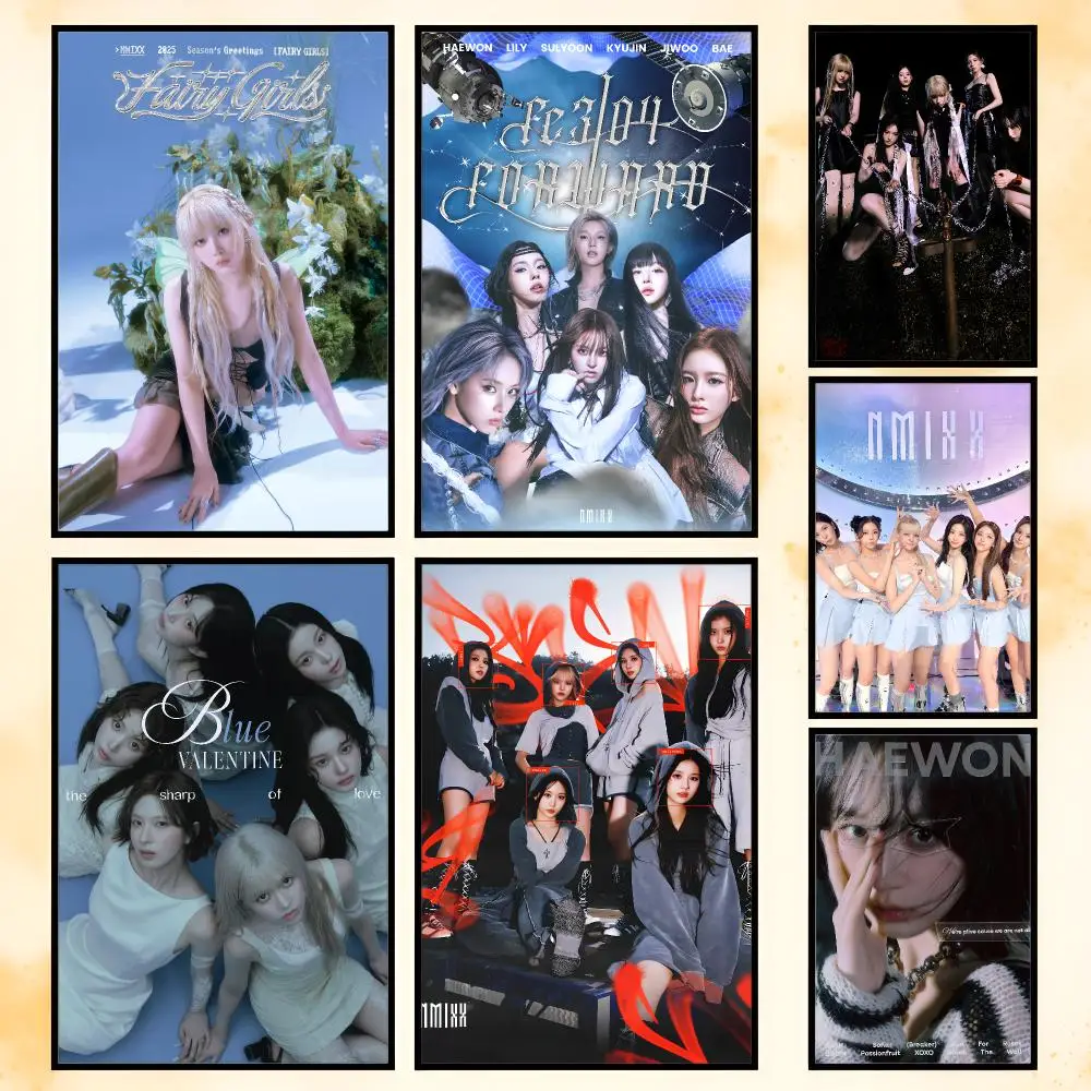 Group K-Pop NMIXX Poster Waterproof Self-Adhesive Wall Art Poster for Bedroom, Dorm, Cafe Decor and Gifts