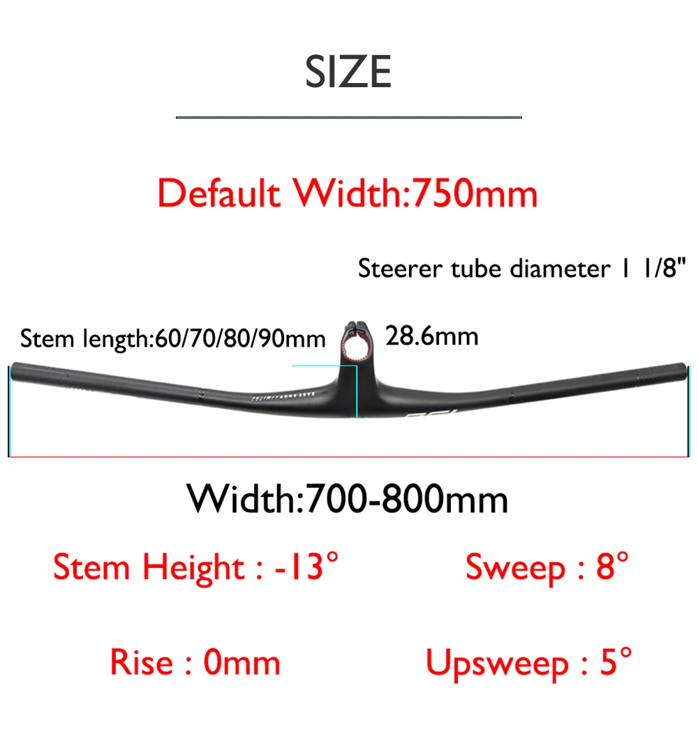 2024 RSL T1000 Handlebar -13degree Integrated MTB Carbon Cockpit Mountain Handlebar 750mm XC Flat Bar with Stem Bike Fittings