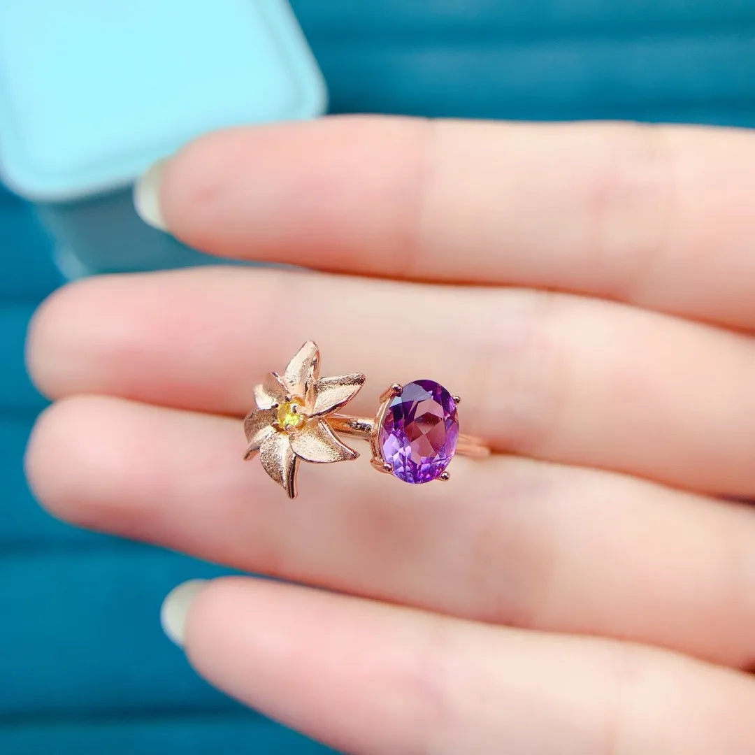 

Luxury Natural Amethyst Ring S925 Pure Silver Trendy Fashion Jewelry Brilliant Crystal Stone Premium Ladies Party Jewellery