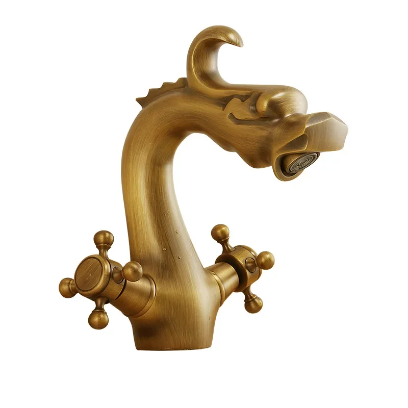 Antique Retro Faucet Basin Mixer Bathroom Hot And Cold Water Taps Chinese Dragon Vanity Sink Faucets Washing Basin Taps