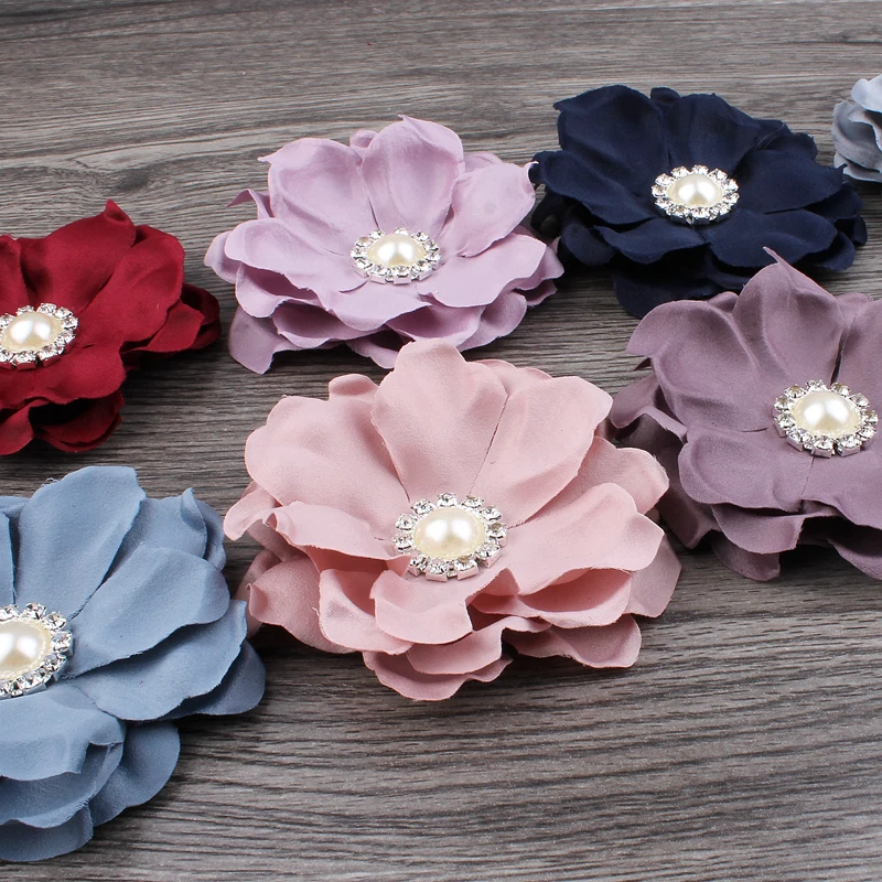 20pcs/lot 8cm 8colors Newborn Fashion Felt Flower+Pearl Button For Kids Girls Hair Accessories DIY Fabric Flowers For Headbands