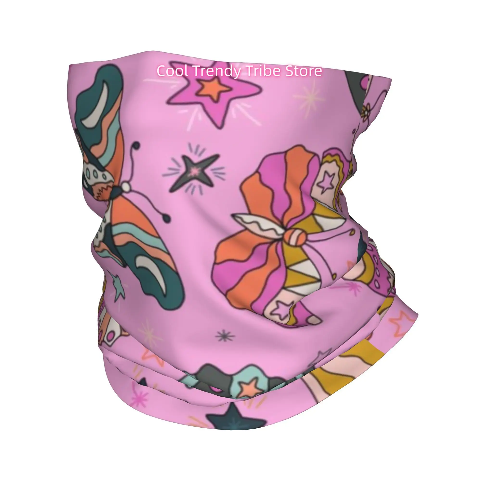 Whimsical Boho Butterfly And Star Pattern in Bright Pastel Colors on Pink Novelty Head Scarf Bandana for Women Boho Floral Hair