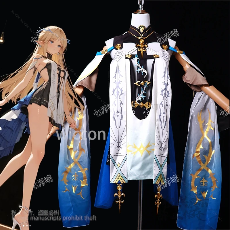 Anime Cartethyia 코스프레 엘프 의상 드레스 Wuthering Waves 게임 의류 가발 여성 섹시한 할로윈 파티 새 여자 의상