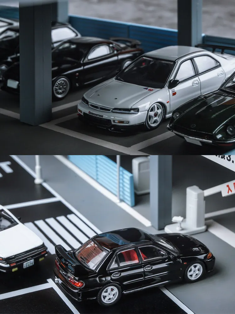 XCARTOYS Car Toys for Boys 1/64 Miniatures, Japanese Toy Scene Japanese Street View Double Parking Lot Model Toy Gift Box