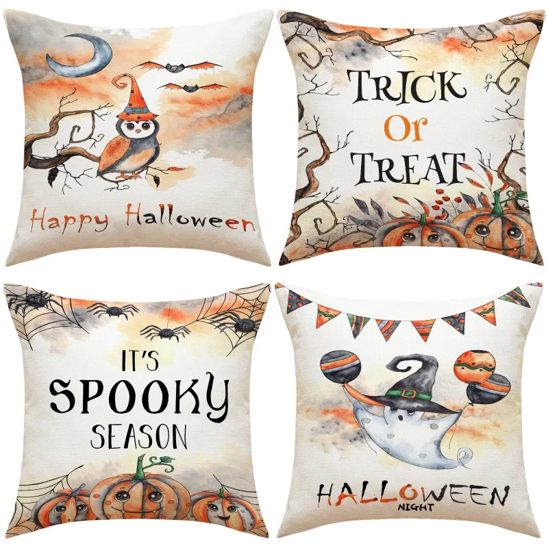 

Halloween Pillow Covers Set of 4, 45x45cm Halloween Throw Pillow Covers for Bed Sofa Car Party Decorations