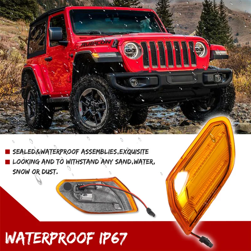 2Pcs Car Amber LED Front Bumper Side Marker Turn Signal Blinker Light For Jeep Wrangler JL 2018-2021 Gladiator JT 20-21