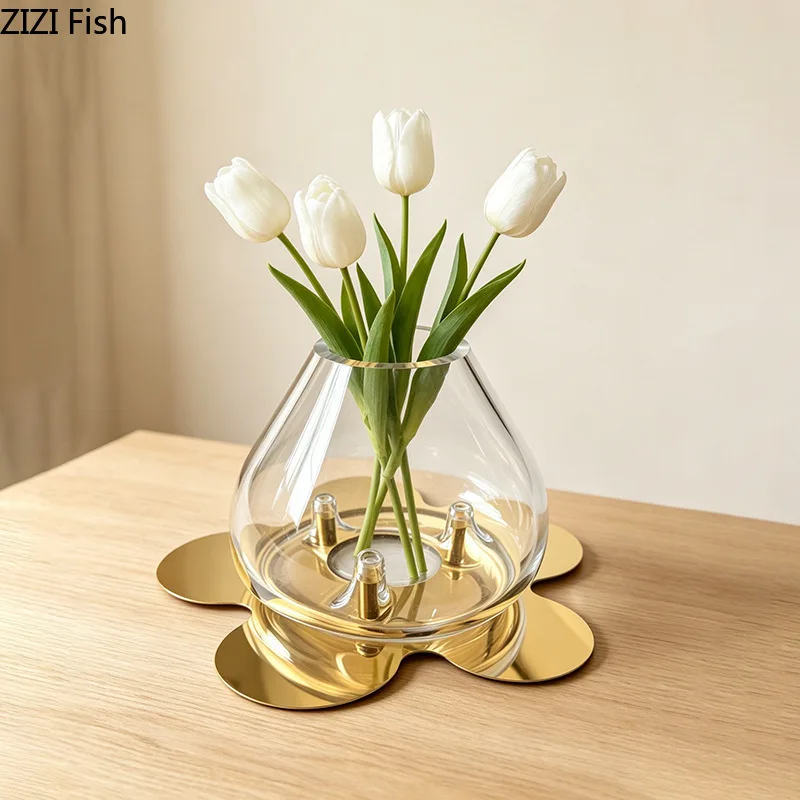 Alien Glasvase mit Metallbasis Hydroponische Vasen Ornament Blumenarrangement Blumenvase Dekorative Vasen Raumästhetik Dekor