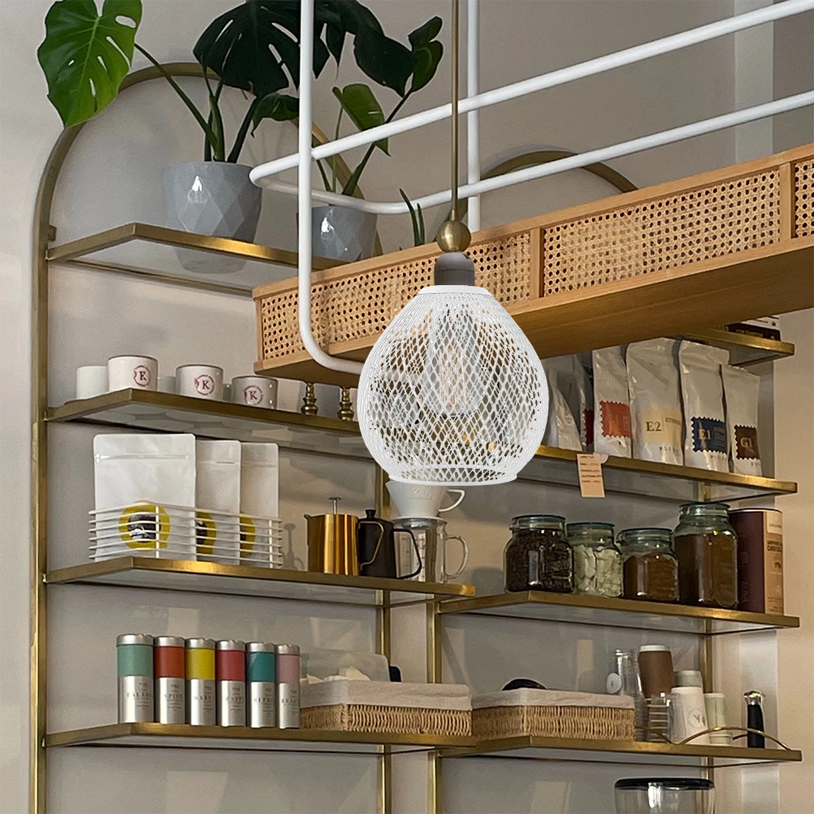 Water Drop Lampshade Cage Iron Shades Mesh Hanging Light Cover Pendant with Metal