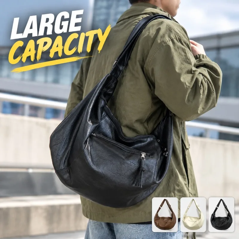Men’s Dumpling-Shaped Crossbody Sling Bag Large-Capacity Motorcycle Riding Pack Single-Strap Shoulder Satchel Fitness Carryall