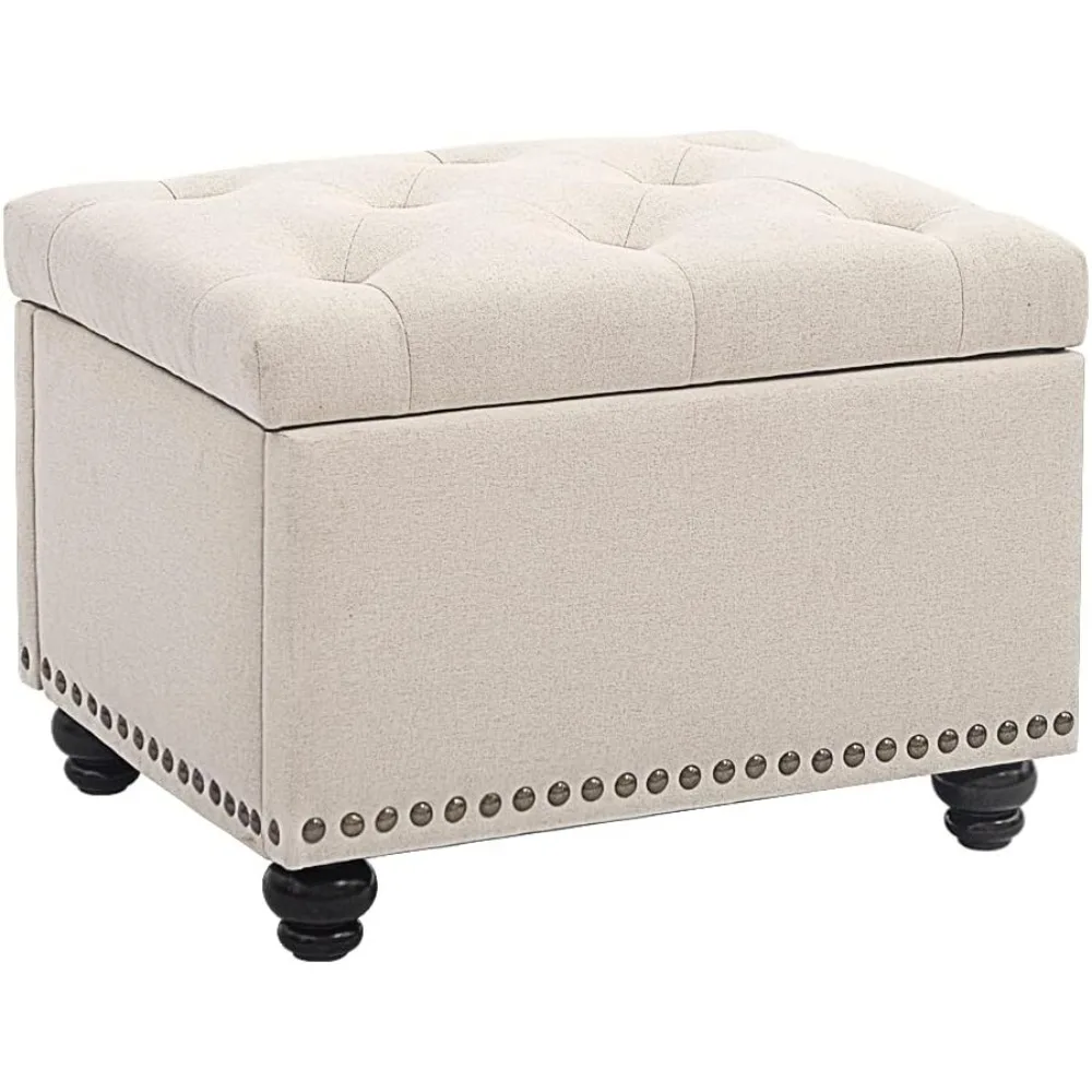 

24 inch modern quilted bedroom storage ottoman, linen lift top padded foam ottoman, easy to assemble ottoman
