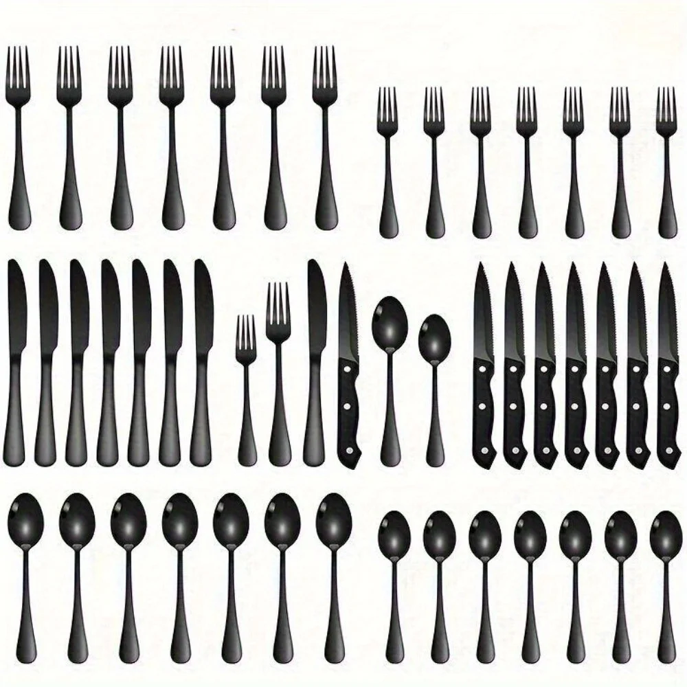 

30-Piece Black Silverware Set With Steak Knives Flatware Set Food-Grade Stainless Steel Tableware Cutlery Set