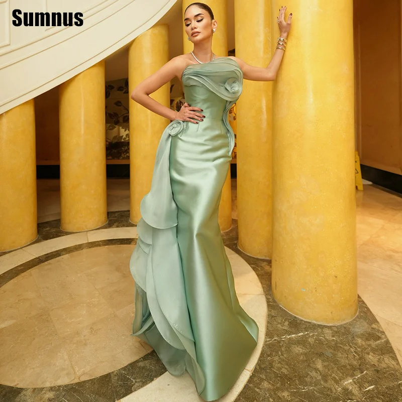 

Sumnus Элегантное вечернее платье русалки без бретелек с 3D цветами и рюшами Вечерние платья Gala فساتين سهرة Индивидуальные