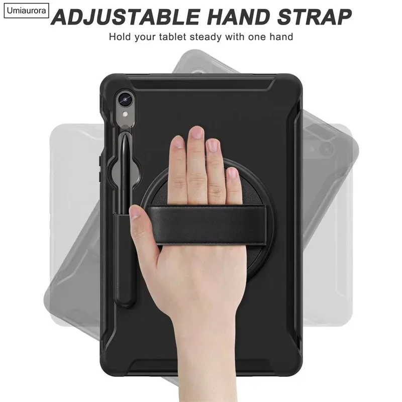 For Samsung Tab S6 S7 S8 S9 FE Plus S10 Ultra SM-X920 SM-X820 X520 X610 Tablet Case Capa Hand Strap Stand Shockproof Armor Funda