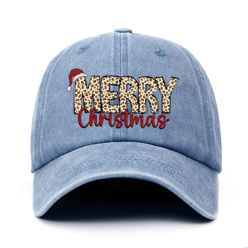 Women's Adjustable Christmas Leopard Print Baseball Cap with Glittery Red Lettering & Leopard Spot Design - Lightweight