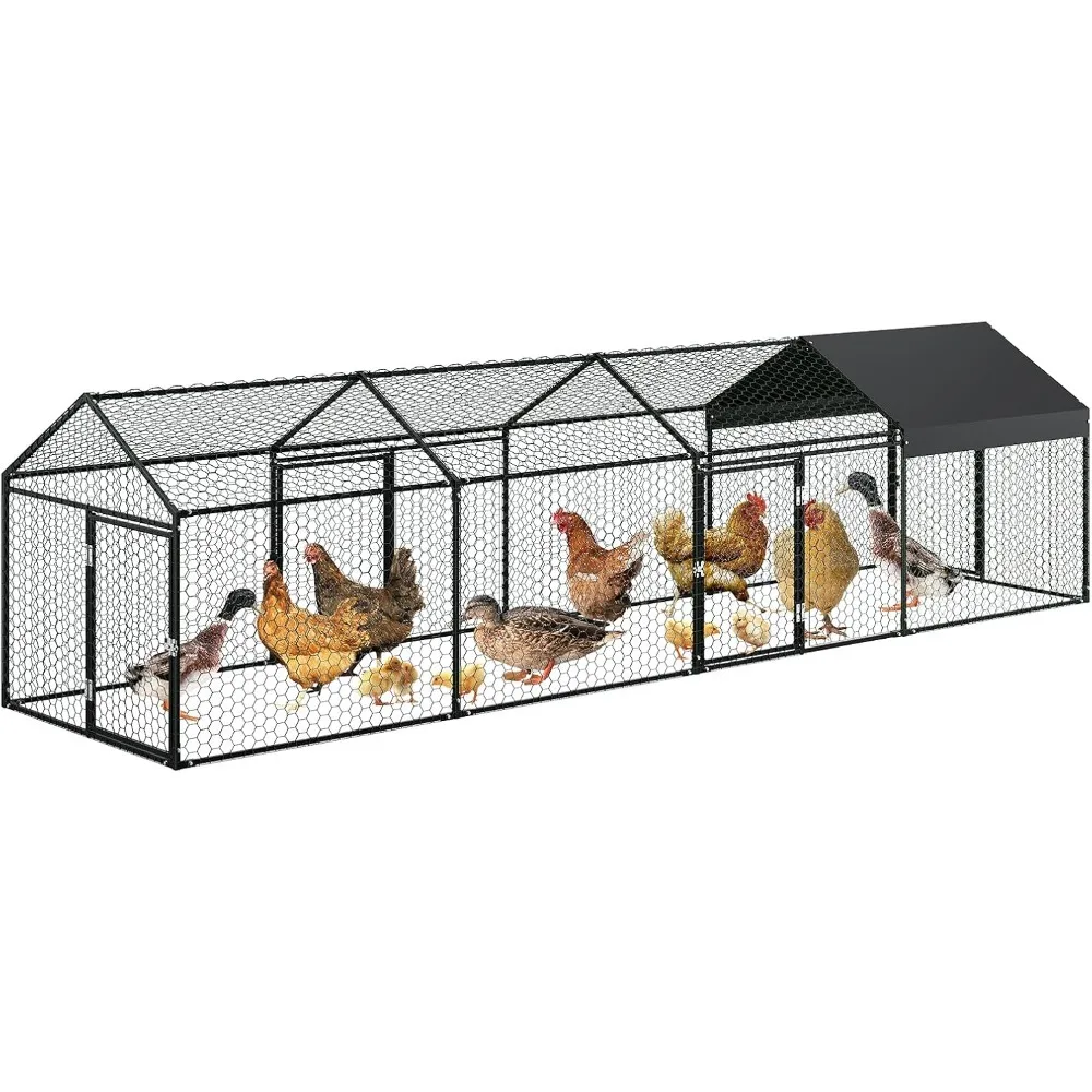 

160" x40x40 metal chicken coop, heavy duty walk-in chicken runs with 3 doors and anti-uv cover,portable poultry cage hen house o