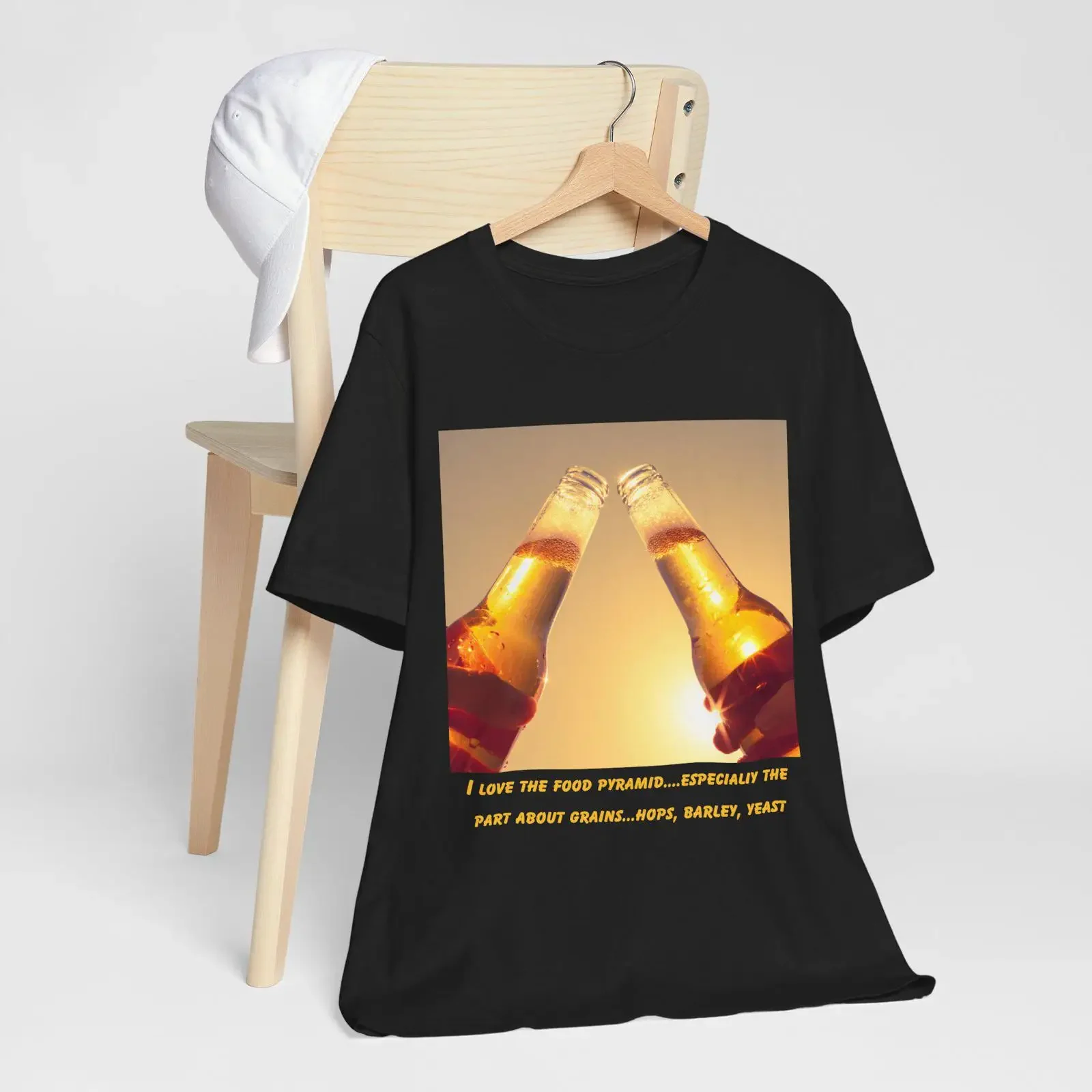 Funny Beer T Shirt Food Pyramid Grains Hops Barley Yeast vintage Washed Unisex fashion Slightly Versatile Breathable Casual