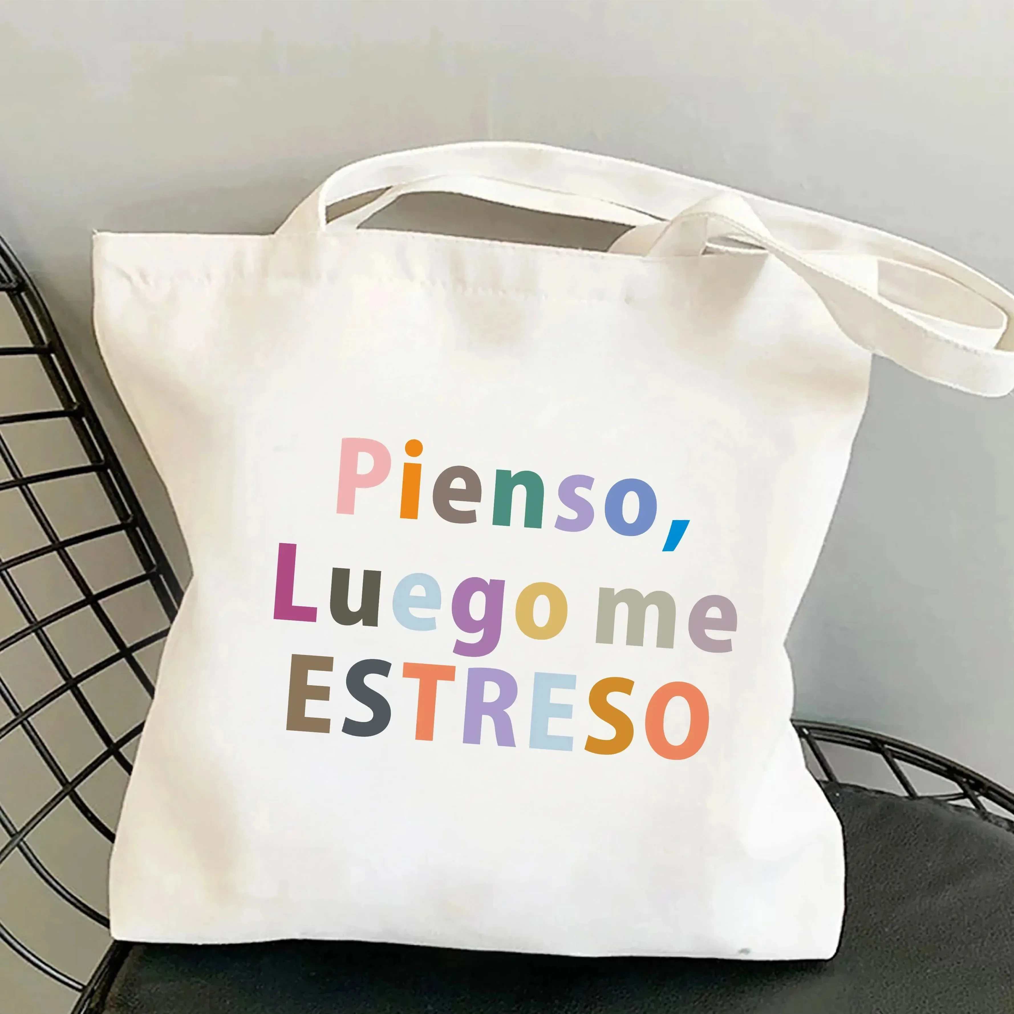 

2026 New Letter Print Canvas Shoulder Bag Trendy Aesthetic Handbag Large Capacity Shopping Bag