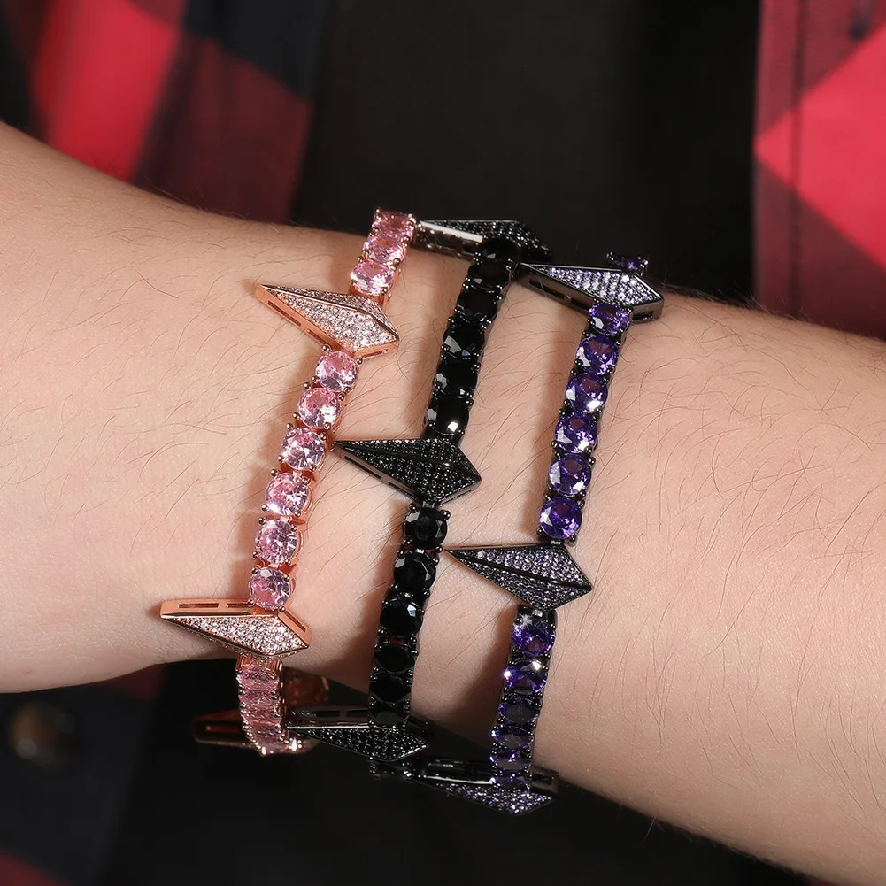 

New Fashion Diamond Black Panther Hip Hop Jewelry Bracelet Ins Niche Design Copper Simple Male Female Lovers Hand Accessories