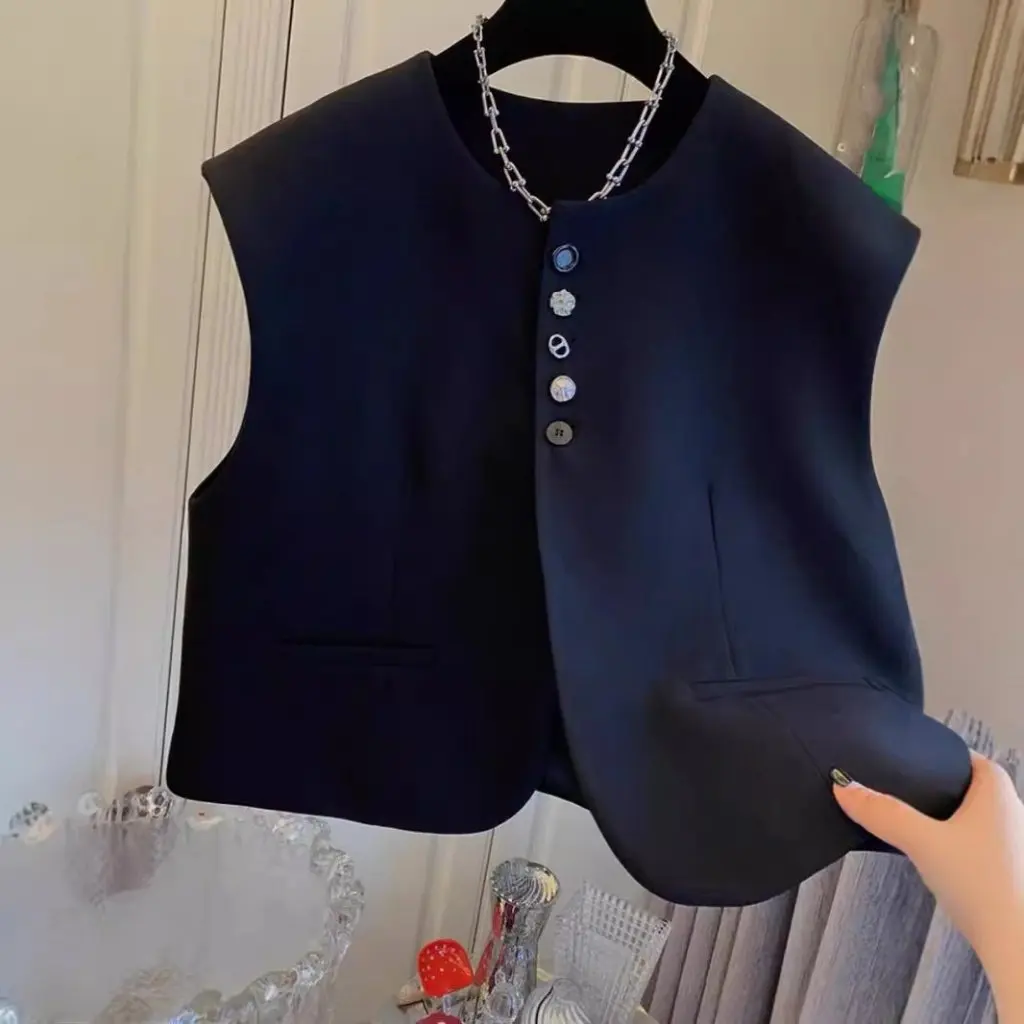 

Women's High-End Button Suit Vest Spring Autumn Loose Korean Style Sleeveless Waistcoat Fashion Sense Jacket