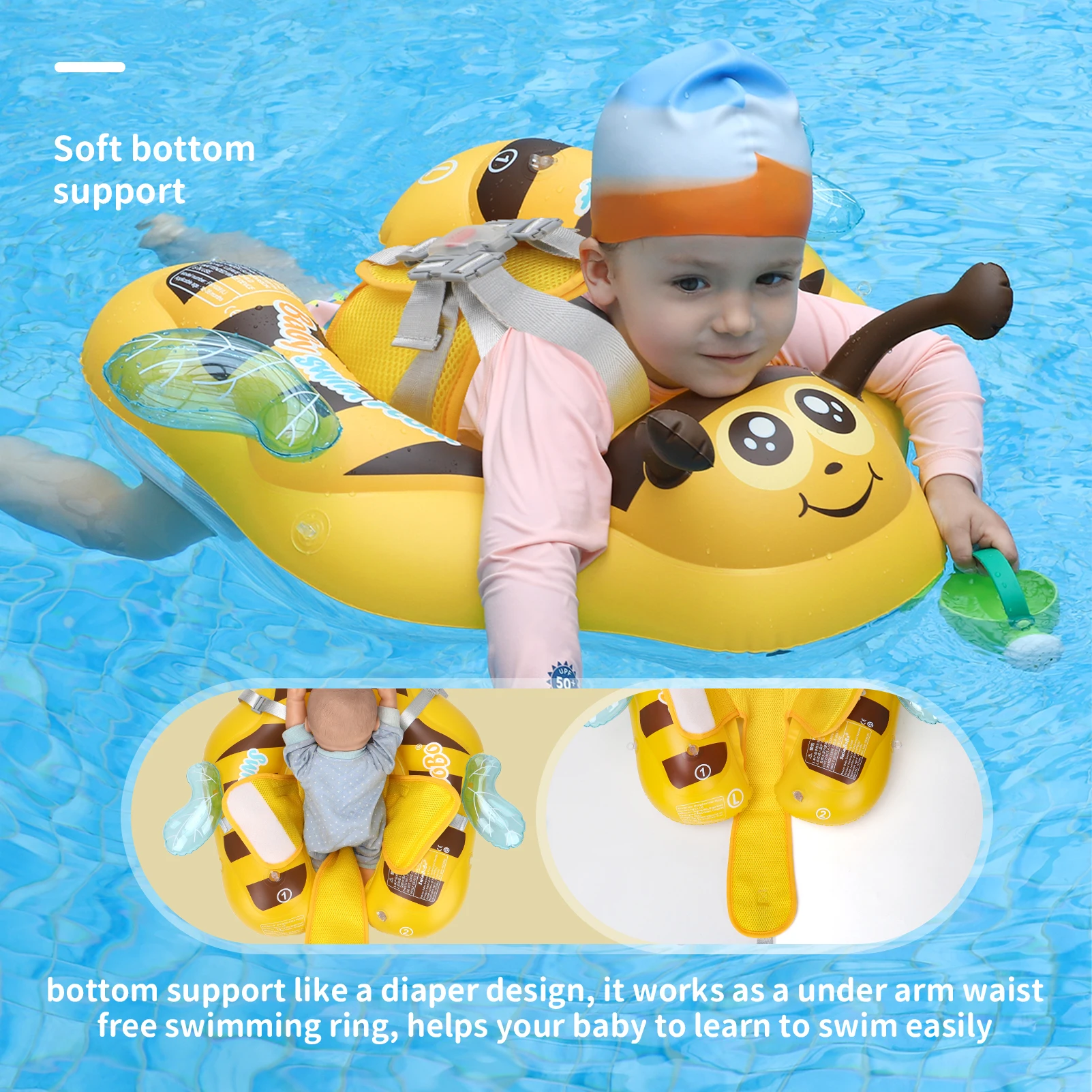 Swimbobo Yellow Kids Inflatable Baby Floating Water Toy Swimming Floats Waist Trainer Child Swim Pool Ring PVC Children Float