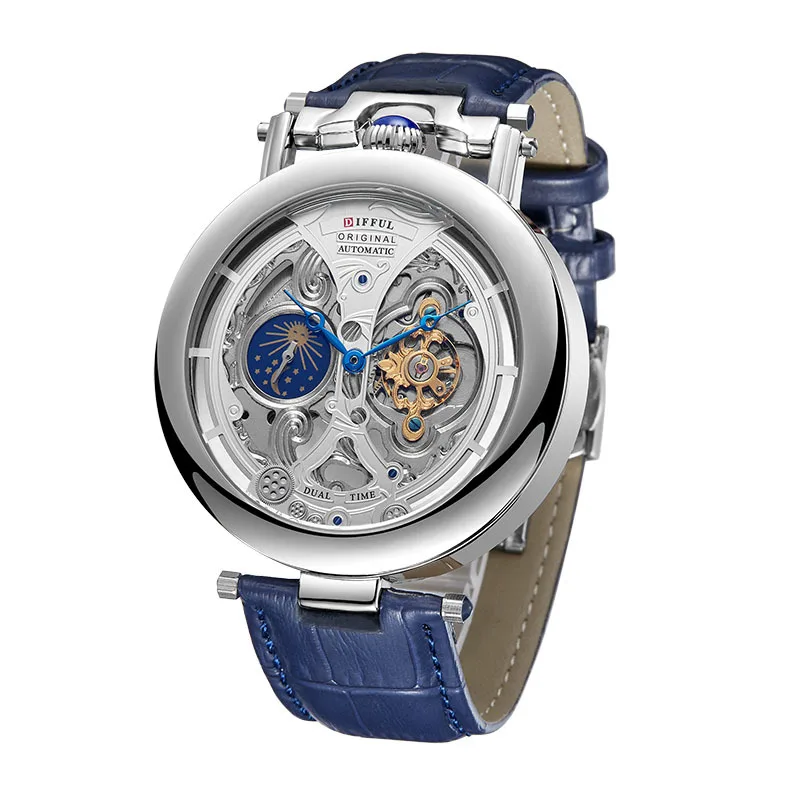 Unisex Round Mechanical Watch Cow Leather Band Business Watch Tourbillon
