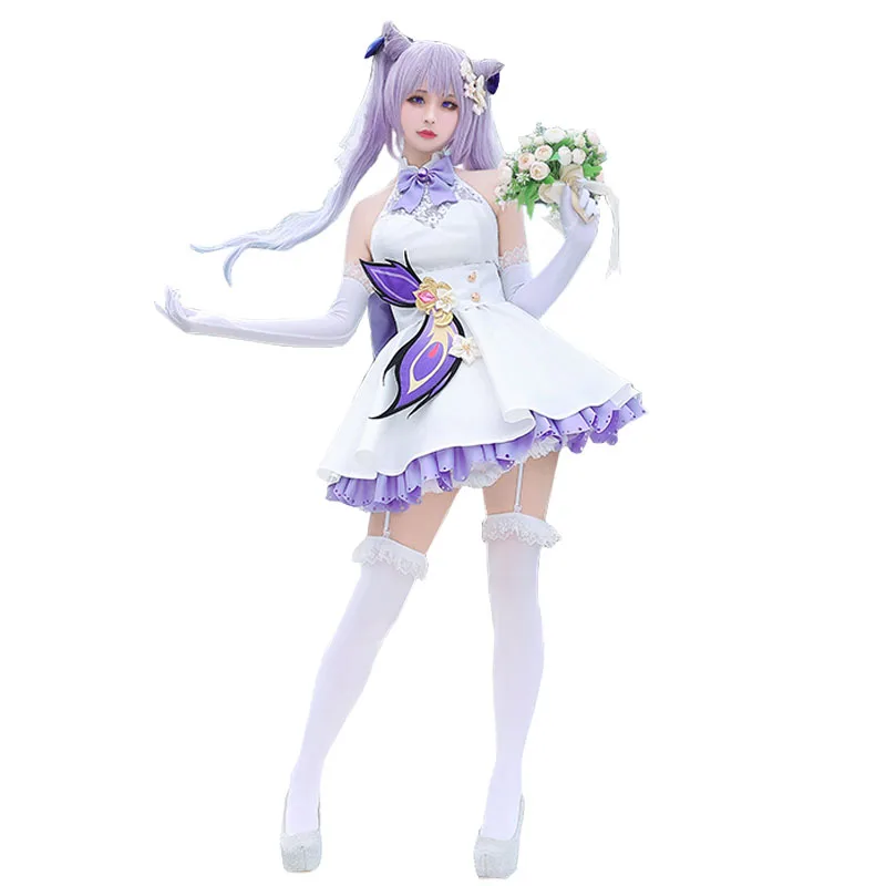 CosKeKe Keqing Cosplay Anime Game Genshin Impact Costume Gorgeous Sweet Wedding Dress Full Set Women Party Role Play Clothing