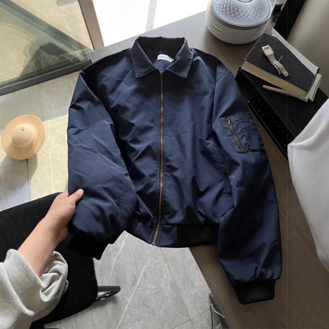 

Flight Jacket Men's Spring and Autumn Navy Blue Short Front Shoulder Baseball Jacket