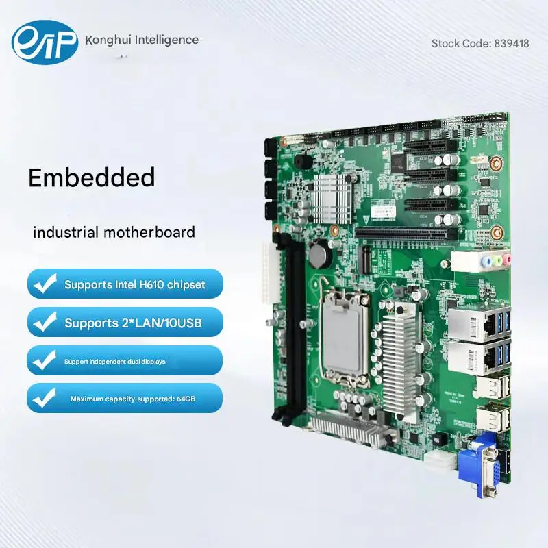 

2025 EIP Intel H610 Gaming Motherboard LGA1700 Support Alder Lake Core I3-14100 4-Core 3.5GHz PCI-E 4.0 Ready for 8K Display