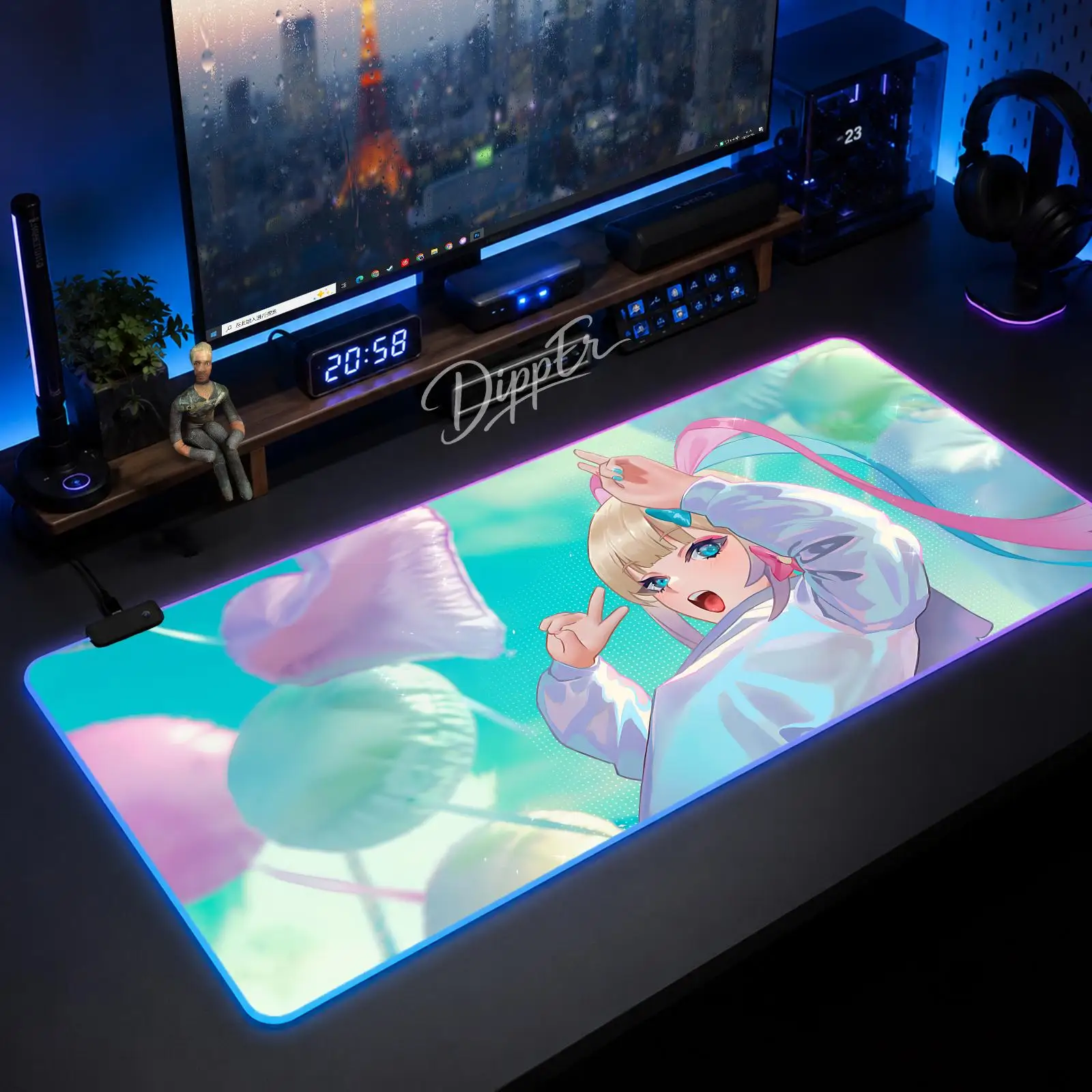 

A-Needy Girl Overdose Mouse Pad Large Size LED Glowing Table Pad XXL Gaming Non-slip Rubber Mat With Backlight