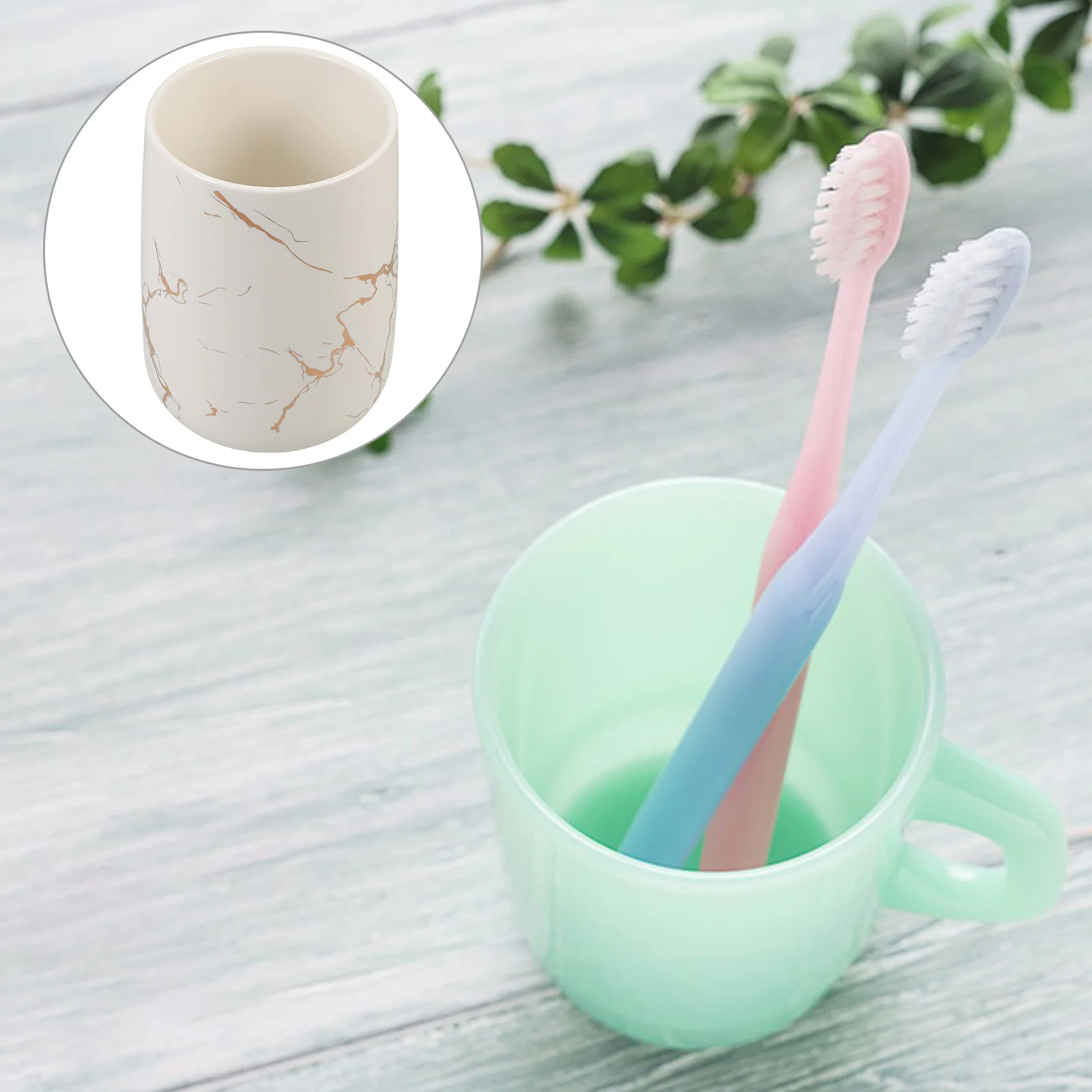 

Bathroom Marble Pattern Ceramic Cup Smooth Comfortable Toothbrush Holder Multi Use Storage Travel Mouth Wash Cup