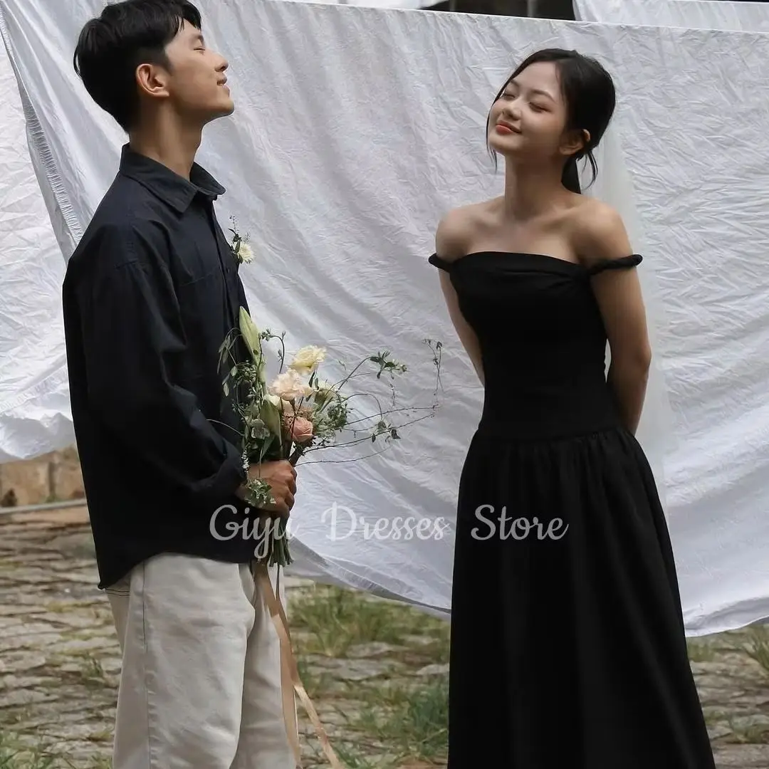 

Giyu New Simple Black A-line Evening Dress Matte Elastic Off Shoulder Customized Korea Photoshoot Plus Size Floor-Length 2025