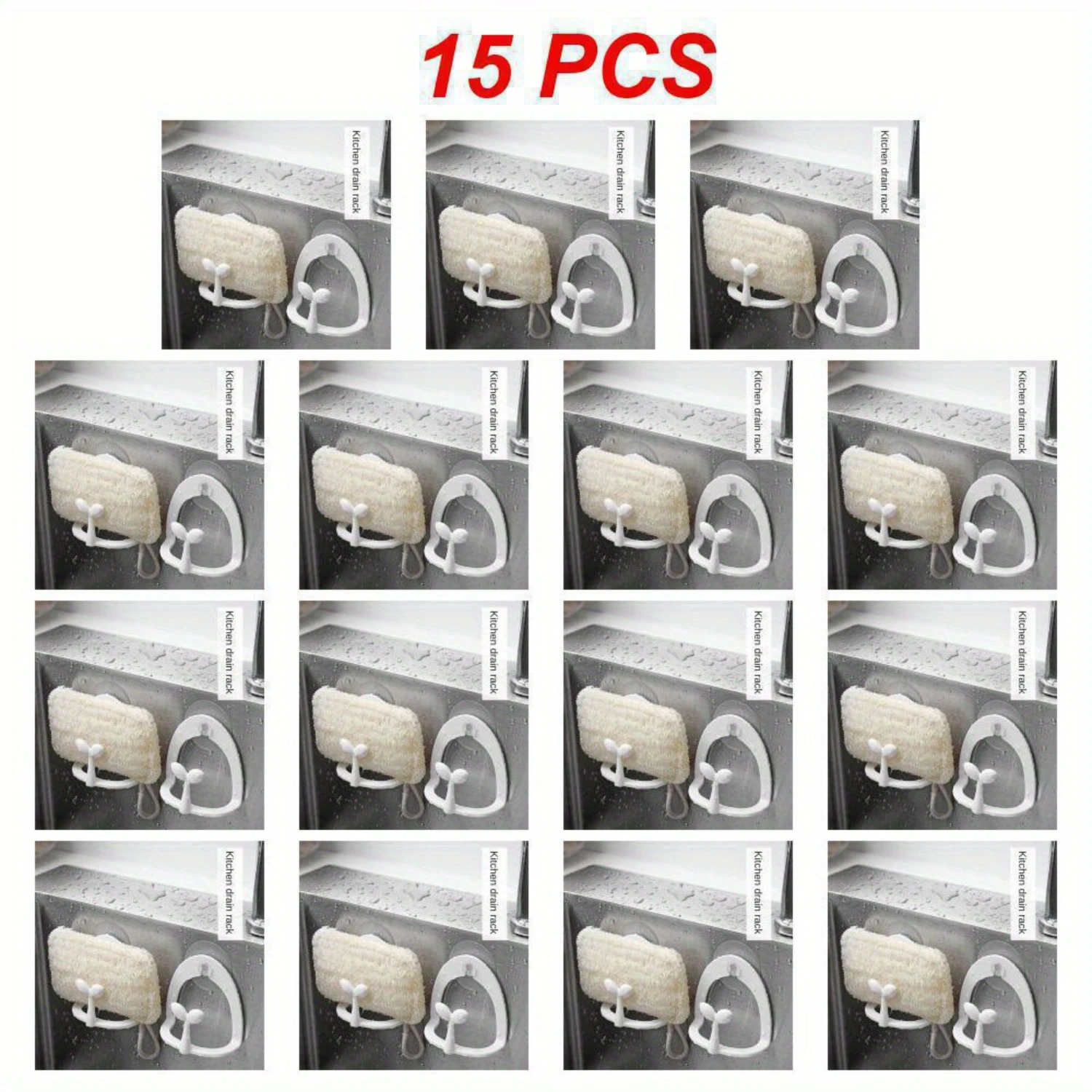 

15 Pack Simple Sponge Drying Holder Plastic Suction Cup Cleaning Pad Rack Sponges Water Drain Kitchen Holders