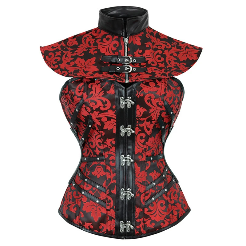 

New Women's Body Shaping Clothes Sexy Waist Closing Thin Red Back Lace Up Bottoming Clothes Zipper Stand Collar Top With Shawl