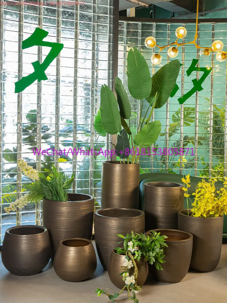 New Chinese ceramic retro copper imitation metal vase ornament floor-to-ceiling flower pot tall and large