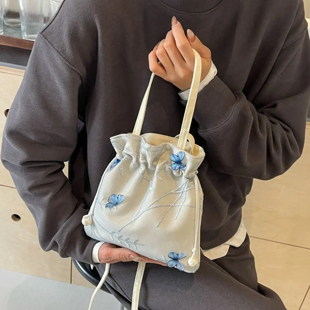 

Ethnic Style Drawstring Bag Shoulder Bag Crossbody Bag Canvas Bucket Bag Hanfu Accessories Purse Embroidery Handbag Shopping