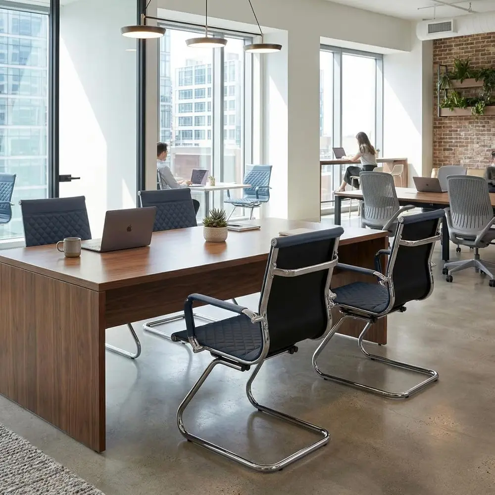 Oice Gt Chairs Retion Chairs Waiting Room Chairs Set o 4 Conerence Room Chair with Back, ern PU Leather Desk Chairs, Navy