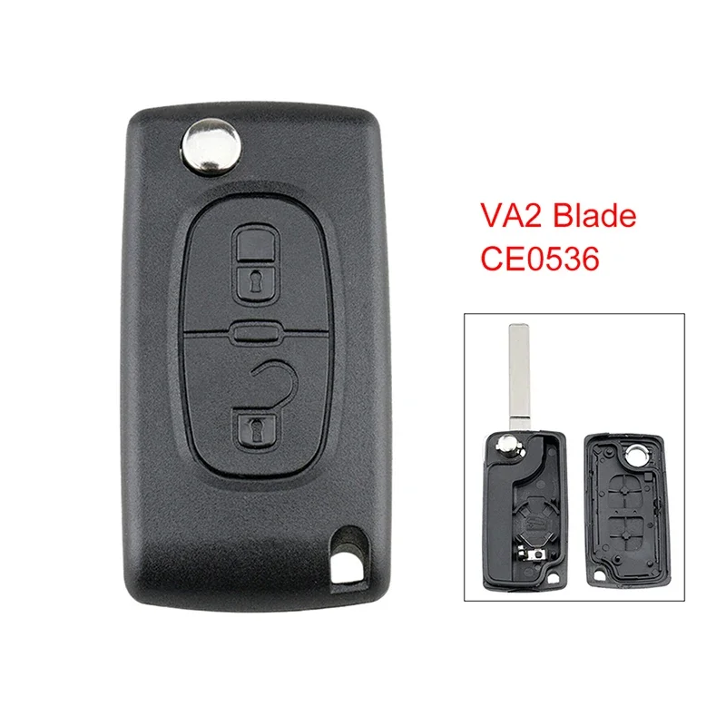 2 Button VA2 Black Car Remote Flip Key Fob Case For Citroen C3 2006 2007 2008 2009-2016 Shell Replacement Floding Key CE0536