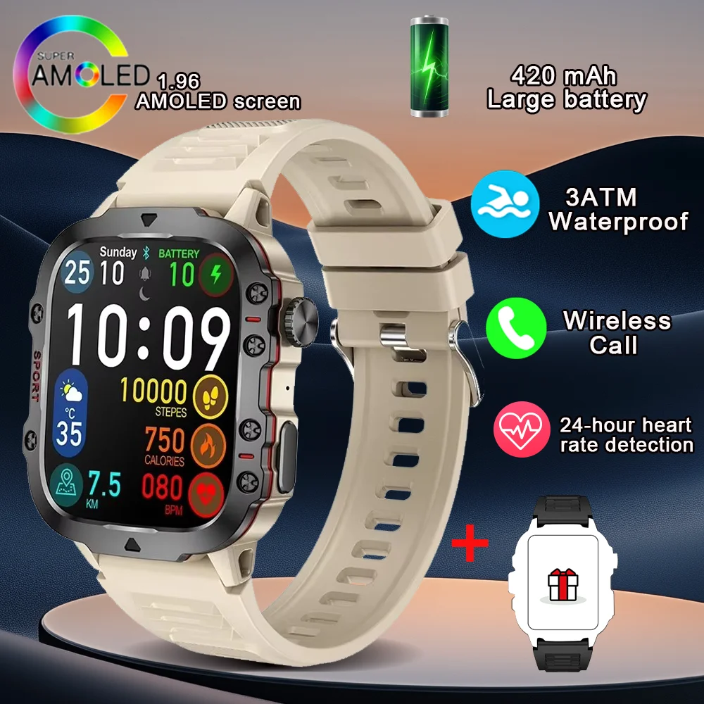 

Smartwatch 1.96-Inch 100+ Sports Mode Bluetooth Call 3tm Waterproof Heart Rate Sleep Detection Sports Watch For Ios Android GPS