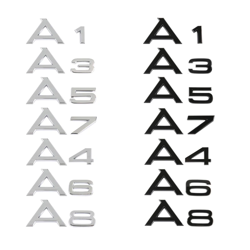 3D Letters Numbers Emblem for Audi A3 A4 A5 A6 A7 A8 Q2 Q3 Q5 Q7 Car Trunk Lid Nameplate Badge Logo Sticker Chrome Glossy Black