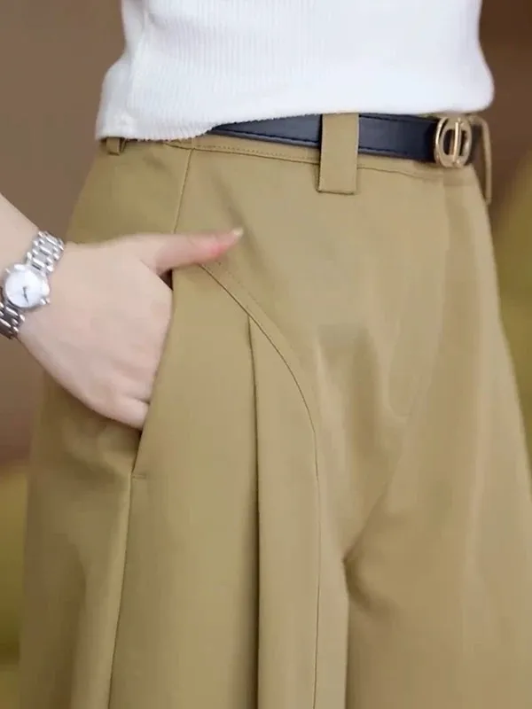 Khaki Color Women's High Waist Loose Suit Knife Pants Wide Leg Casual Trousers Autumn Winter New Style Fashion plus Size