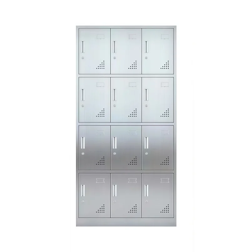 12-Bay Modern Brushed Stainless Steel Foldable Employee Storage Locker DOT Vent Single Door Secure Compartment Dormitory Key