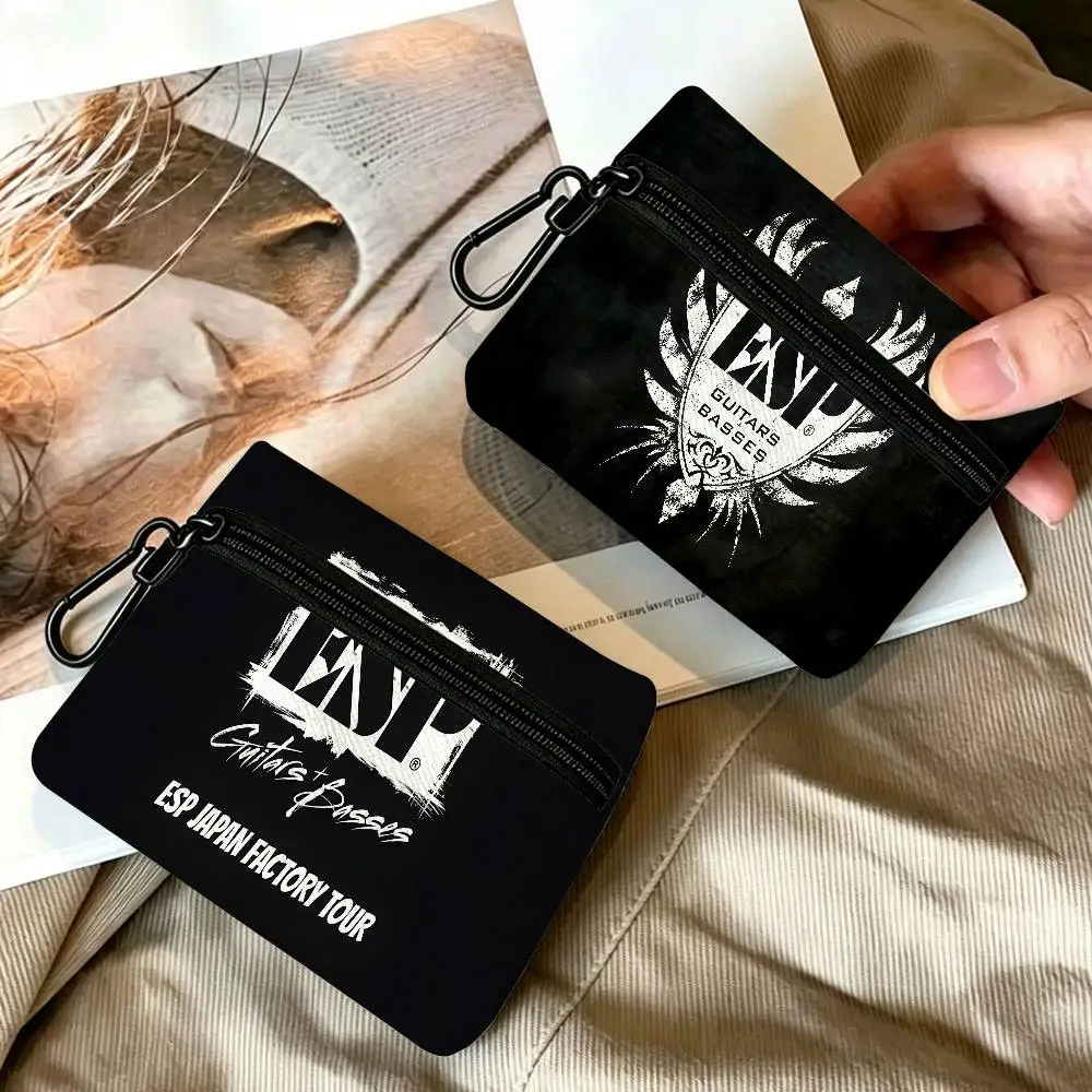 Rock HEAVY Esp Guitars Portable Oxford Fabric Mini Wallet Carabiner Design Small Coin Bag For Cards Keys Earphones