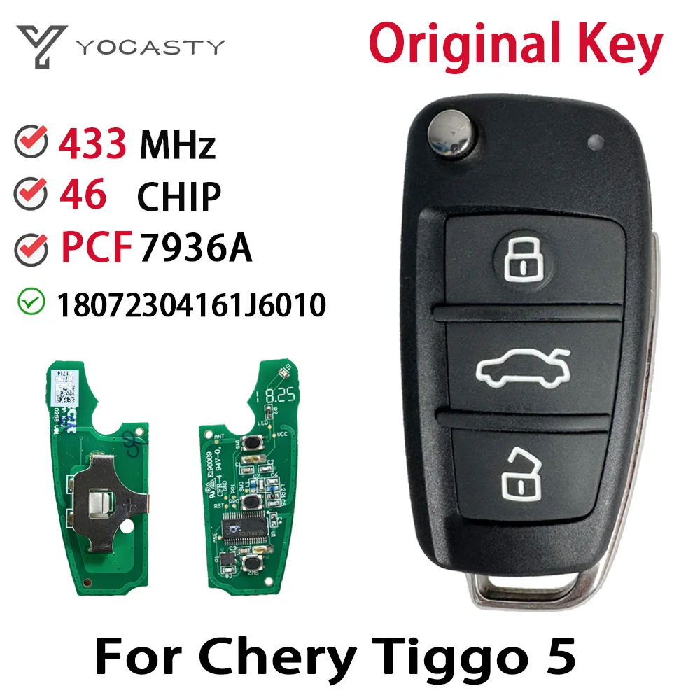 YOCASTY Original For Chery Tiggo 5 Flip Remote Key 434Mhz ASK ID46 PCF7936A HITAG2 7936 Chip 3 Buttons OEM 18072304161J6010