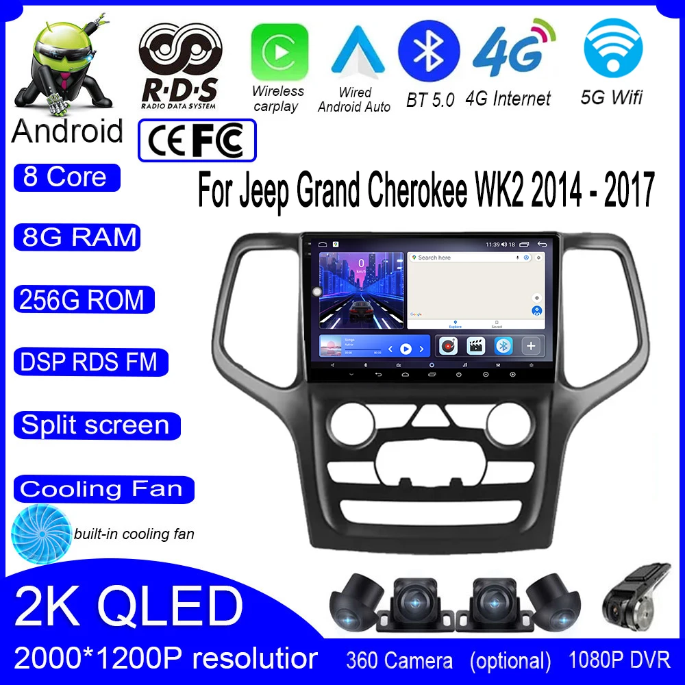 

9 дюймов для Jeep Grand Cherokee WK2 2014 - 2017 DSP Android 14 автомобильный радиоприемник стерео плеер Мультимедиа Видео GPS навигация Carplay BT