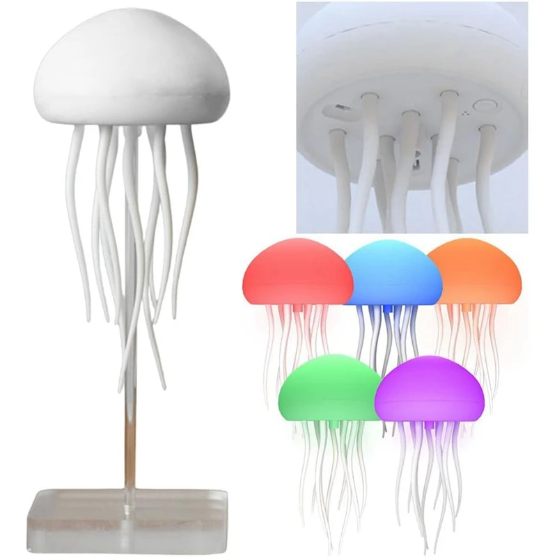 Jellyfish Table Lamp, Voice Control Jellyfish Lamp With Dancing Legs, RGB Gradient Jellyfish Bedside Lamp Rechargeable