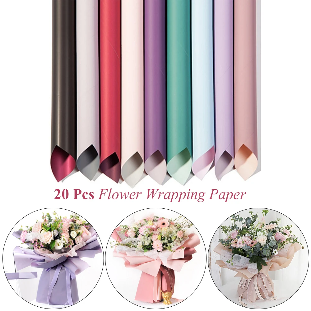 20Pcs Plastic Packing Paper Decor Wrapping Paper Festival Wedding Gift Flower Decor Waterproof Packing Paper 35x50cm