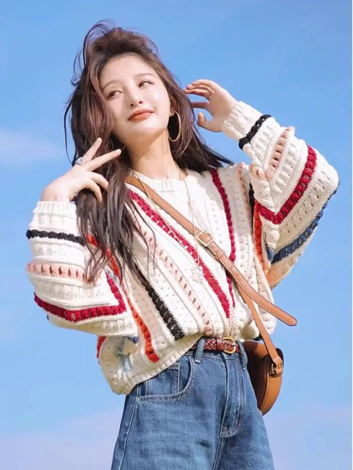 

Women's round Ne Knitted Sweater Hollow out Crochet Stripe Pattern Autumn Winter New Sle Casual Comfortable Warmth Faion