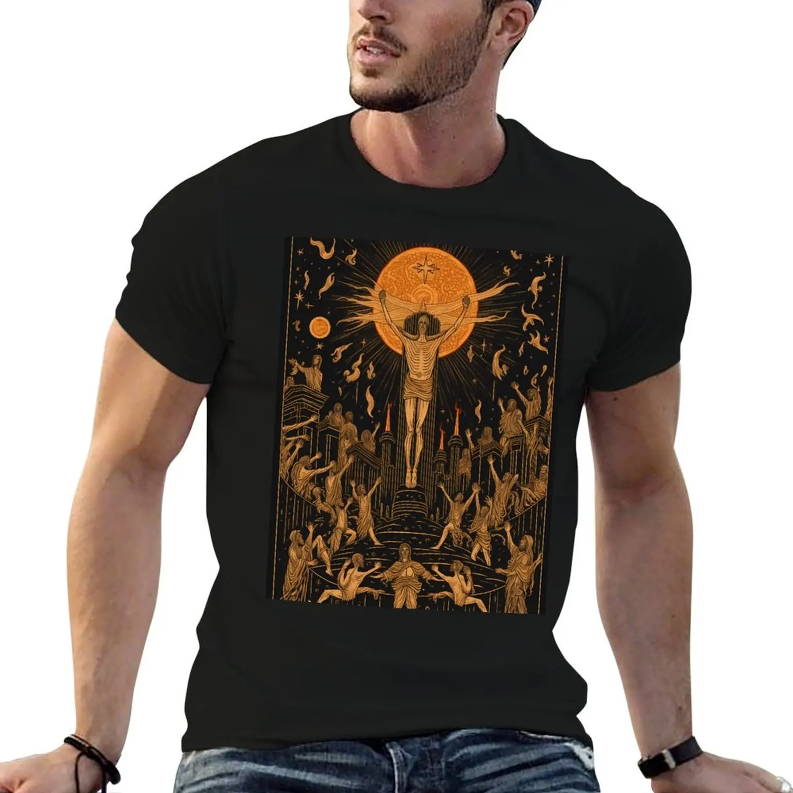 Ascension of the Martyrs - Linocut Art T-Shirt Blouse summer 2026 mens plain t shirts