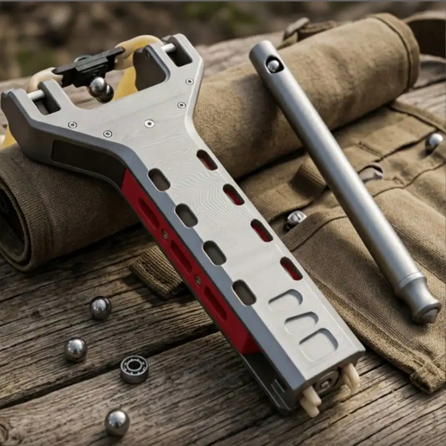 EDC Slingshot - Metal Accessories - Includes 4 Replacement Elastic Bands, Portable For Outdoor Jungle Use, Slingshot